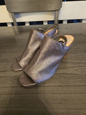Vince Camuto Metallic Pewter Open-Toe Slingback Mules